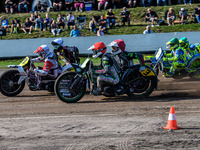 Jeremy Malpeyre and Dylan Bouillard (21) of France in white lead Josh and Scott Goodwin (3) of Great Britain in red and Mitch Goddard and Pa...