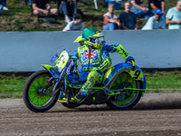 Mitch Goddard and Paul Smith (9) of Great Britain look for the chasing pack during the FIM Long Track World Championship Final 5 at the Spee...