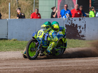 Mitch Goddard and Paul Smith (9) of Great Britain are in action during the FIM Long Track World Championship Final 5 at the Speed Centre Rod...