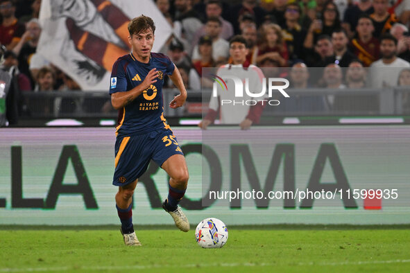 Tommaso Baldanzi of A.S. Roma is in action during the 5th day of the Serie A Championship between A.S. Roma and Udinese Calcio at the Olympi...