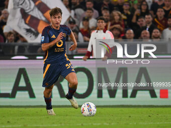 Tommaso Baldanzi of A.S. Roma is in action during the 5th day of the Serie A Championship between A.S. Roma and Udinese Calcio at the Olympi...