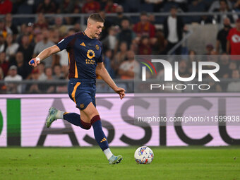 Artem Dovbyk of A.S. Roma is in action during the 5th day of the Serie A Championship between A.S. Roma and Udinese Calcio at the Olympic St...