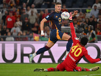 Artem Dovbyk of A.S. Roma is in action during the 5th day of the Serie A Championship between A.S. Roma and Udinese Calcio at the Olympic St...