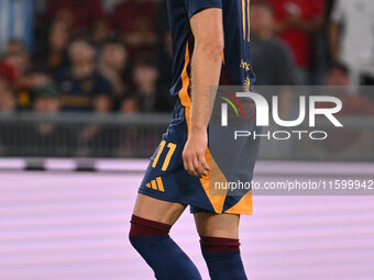 Artem Dovbyk of A.S. Roma is in action during the 5th day of the Serie A Championship between A.S. Roma and Udinese Calcio at the Olympic St...