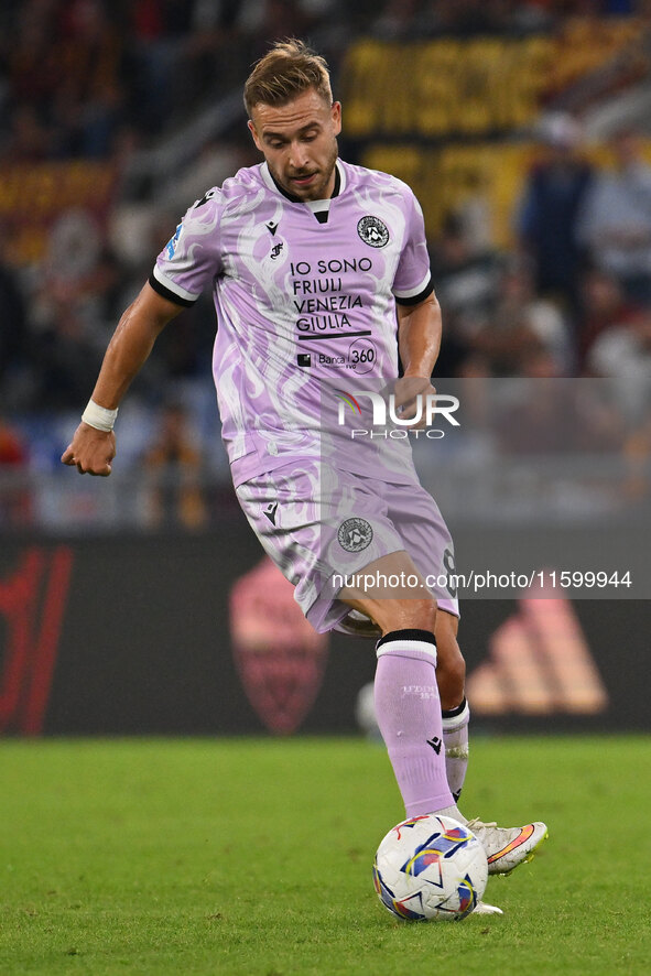 Sandi Lovric of Udinese Calcio is in action during the 5th day of the Serie A Championship between A.S. Roma and Udinese Calcio at the Olymp...