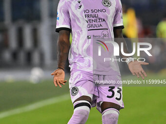 Jordan Zemura of Udinese Calcio is in action during the 5th day of the Serie A Championship between A.S. Roma and Udinese Calcio at the Olym...