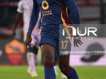 Manu Kone of A.S. Roma is in action during the 5th day of the Serie A Championship between A.S. Roma and Udinese Calcio at the Olympic Stadi...