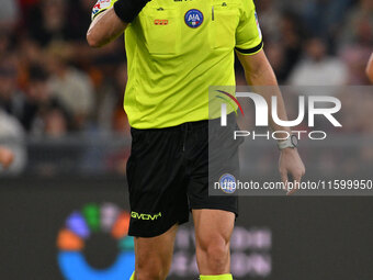 Referee Ermanno Feliciani officiates during the 5th day of the Serie A Championship between A.S. Roma and Udinese Calcio at the Olympic Stad...