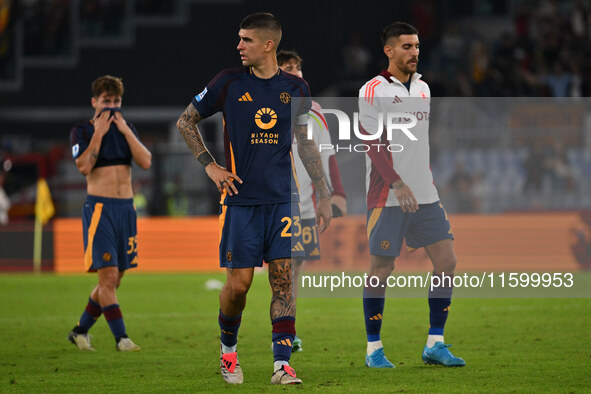 Gianluca Mancini of A.S. Roma during the 5th day of the Serie A Championship between A.S. Roma and Udinese Calcio at the Olympic Stadium in...