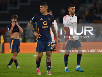 Gianluca Mancini of A.S. Roma during the 5th day of the Serie A Championship between A.S. Roma and Udinese Calcio at the Olympic Stadium in...