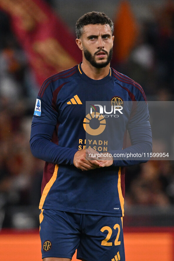 Mario Hermoso of A.S. Roma during the 5th day of the Serie A Championship between A.S. Roma and Udinese Calcio at the Olympic Stadium in Rom...