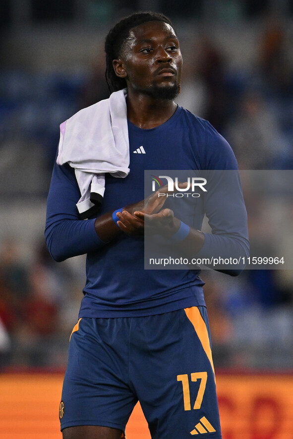 Manu Kone of A.S. Roma during the 5th day of the Serie A Championship between A.S. Roma and Udinese Calcio at the Olympic Stadium in Rome, I...