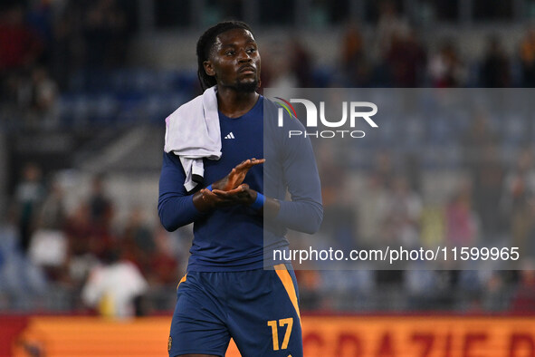 Manu Kone of A.S. Roma during the 5th day of the Serie A Championship between A.S. Roma and Udinese Calcio at the Olympic Stadium in Rome, I...