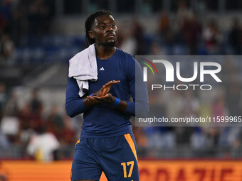 Manu Kone of A.S. Roma during the 5th day of the Serie A Championship between A.S. Roma and Udinese Calcio at the Olympic Stadium in Rome, I...