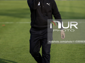 Barrow manager Stephen Clemence gestures to their fans after the Sky Bet League 2 match between Barrow and Newport County at Holker Street i...