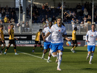 Theo Vassell celebrates after scoring Barrow's second goal during the Sky Bet League 2 match between Barrow and Newport County at Holker Str...