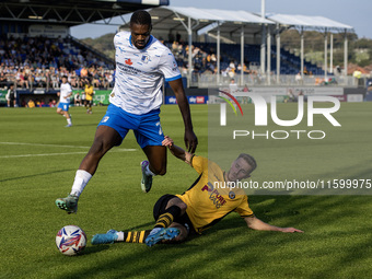 Emile Acquah of Barrow in action during the Sky Bet League 2 match between Barrow and Newport County at Holker Street in Barrow-in-Furness,...