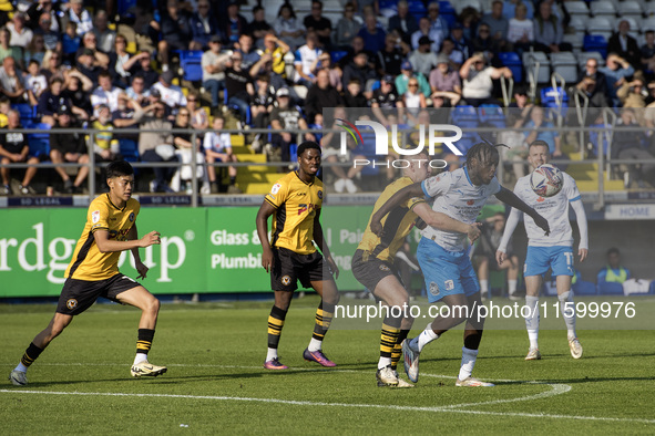 Barrow's Katia Kouyate is in action during the Sky Bet League 2 match between Barrow and Newport County at Holker Street in Barrow-in-Furnes...