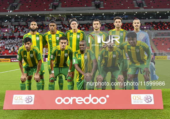 Al Wakrah SC players pose for a team photo before the Ooredoo Qatar Stars League 24/25 match between Al Rayyan SC and Al Wakrah SC at Ahmad...