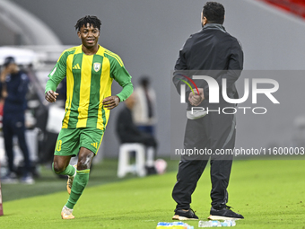 Jacinto Dala of Al Wakrah SC celebrates after scoring a goal during the Ooredoo Qatar Stars League 24/25 match between Al Rayyan SC and Al W...