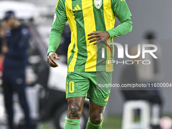 Jacinto Dala of Al Wakrah SC celebrates after scoring a goal during the Ooredoo Qatar Stars League 24/25 match between Al Rayyan SC and Al W...