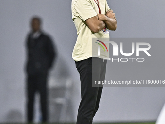 Poya Asbaghi, head coach of Al Rayyan FC, reacts during the Ooredoo Qatar Stars League 24/25 match between Al Rayyan SC and Al Wakrah SC at...