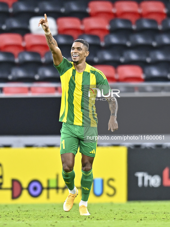 Ricardo Jorge Gomes of Al Wakrah SC celebrates after scoring a goal during the Ooredoo Qatar Stars League 24/25 match between Al Rayyan SC a...