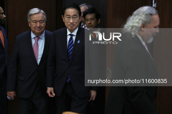 Antonio Guterres the UN Secretary General meets with the H.E. Mr. Kishida Fumio, Prime Minister, Japan at the United Nations Headquarters on...