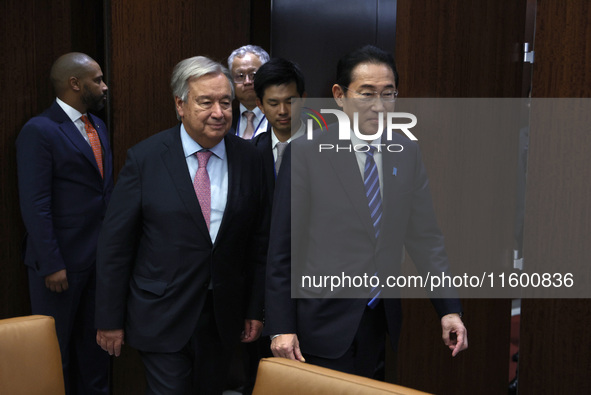 Antonio Guterres the UN Secretary General meets with the H.E. Mr. Kishida Fumio, Prime Minister, Japan at the United Nations Headquarters on...