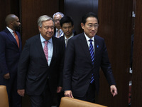 Antonio Guterres the UN Secretary General meets with the H.E. Mr. Kishida Fumio, Prime Minister, Japan at the United Nations Headquarters on...