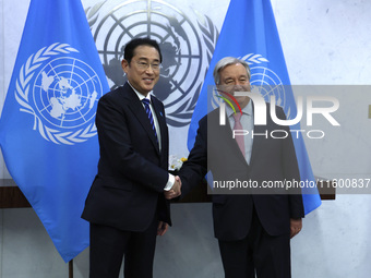 Antonio Guterres the UN Secretary General meets with the H.E. Mr. Kishida Fumio, Prime Minister, Japan at the United Nations Headquarters on...