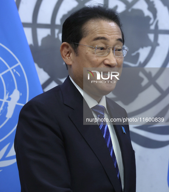 Antonio Guterres the UN Secretary General meets with the H.E. Mr. Kishida Fumio, Prime Minister, Japan at the United Nations Headquarters on...