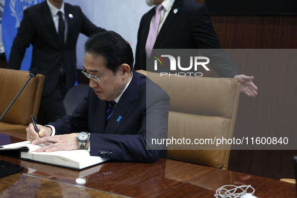 Antonio Guterres the UN Secretary General meets with the H.E. Mr. Kishida Fumio, Prime Minister, Japan at the United Nations Headquarters on...