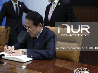 Antonio Guterres the UN Secretary General meets with the H.E. Mr. Kishida Fumio, Prime Minister, Japan at the United Nations Headquarters on...