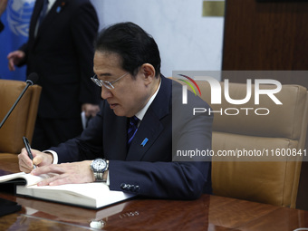 Antonio Guterres the UN Secretary General meets with the H.E. Mr. Kishida Fumio, Prime Minister, Japan at the United Nations Headquarters on...