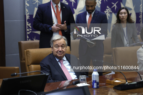 Antonio Guterres the UN Secretary General meets with the H.E. Mr. Kishida Fumio, Prime Minister, Japan at the United Nations Headquarters on...