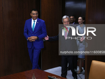 Antonio Guterres the UN Secretary General meets with H.E. Mr. Andrew Holness, ON, PC, MP, Prime Minister, Minister for Defence and Minister...