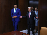 Antonio Guterres the UN Secretary General meets with H.E. Mr. Andrew Holness, ON, PC, MP, Prime Minister, Minister for Defence and Minister...