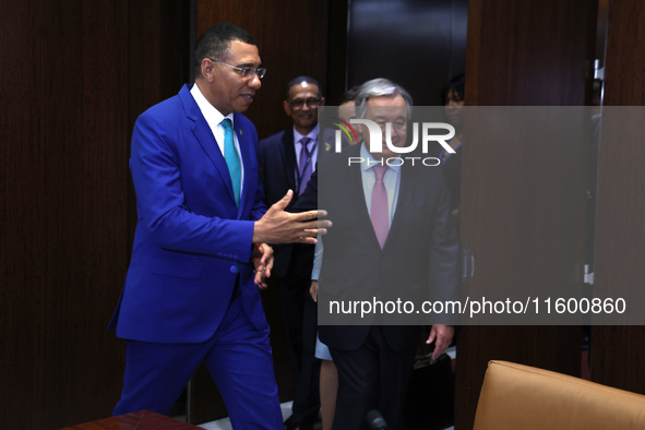 Antonio Guterres the UN Secretary General meets with H.E. Mr. Andrew Holness, ON, PC, MP, Prime Minister, Minister for Defence and Minister...