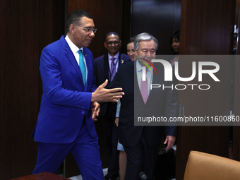 Antonio Guterres the UN Secretary General meets with H.E. Mr. Andrew Holness, ON, PC, MP, Prime Minister, Minister for Defence and Minister...