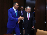 Antonio Guterres the UN Secretary General meets with H.E. Mr. Andrew Holness, ON, PC, MP, Prime Minister, Minister for Defence and Minister...