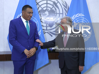 Antonio Guterres the UN Secretary General meets with H.E. Mr. Andrew Holness, ON, PC, MP, Prime Minister, Minister for Defence and Minister...