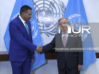 Antonio Guterres the UN Secretary General meets with H.E. Mr. Andrew Holness, ON, PC, MP, Prime Minister, Minister for Defence and Minister...