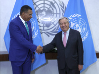 Antonio Guterres the UN Secretary General meets with H.E. Mr. Andrew Holness, ON, PC, MP, Prime Minister, Minister for Defence and Minister...