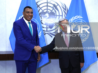 Antonio Guterres the UN Secretary General meets with H.E. Mr. Andrew Holness, ON, PC, MP, Prime Minister, Minister for Defence and Minister...