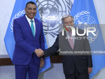 Antonio Guterres the UN Secretary General meets with H.E. Mr. Andrew Holness, ON, PC, MP, Prime Minister, Minister for Defence and Minister...