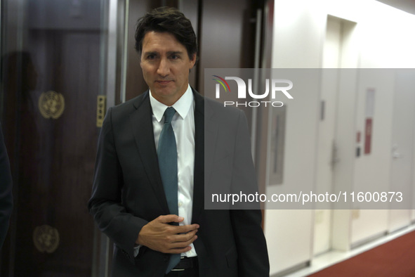 Antonio Guterres the UN Secretary General meets with H.E. Mr. Justin Trudeau, Prime Minister, Canada at the United Nations Headquarters on S...