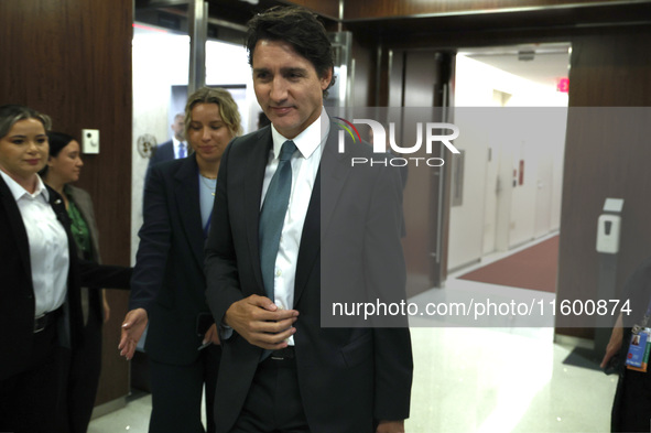 Antonio Guterres the UN Secretary General meets with H.E. Mr. Justin Trudeau, Prime Minister, Canada at the United Nations Headquarters on S...