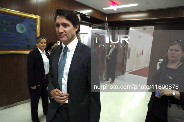 Antonio Guterres the UN Secretary General meets with H.E. Mr. Justin Trudeau, Prime Minister, Canada at the United Nations Headquarters on S...