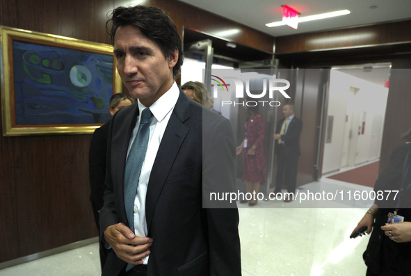 Antonio Guterres the UN Secretary General meets with H.E. Mr. Justin Trudeau, Prime Minister, Canada at the United Nations Headquarters on S...